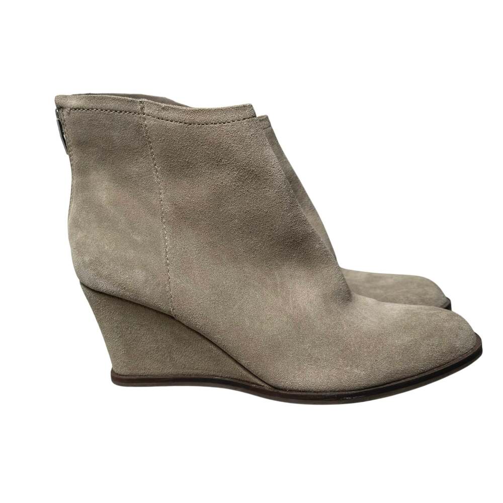 Dolce Vita Taupe Suede Wedge Ankle Boots Back Zip Minimalist Boho Size 5.5 EUC